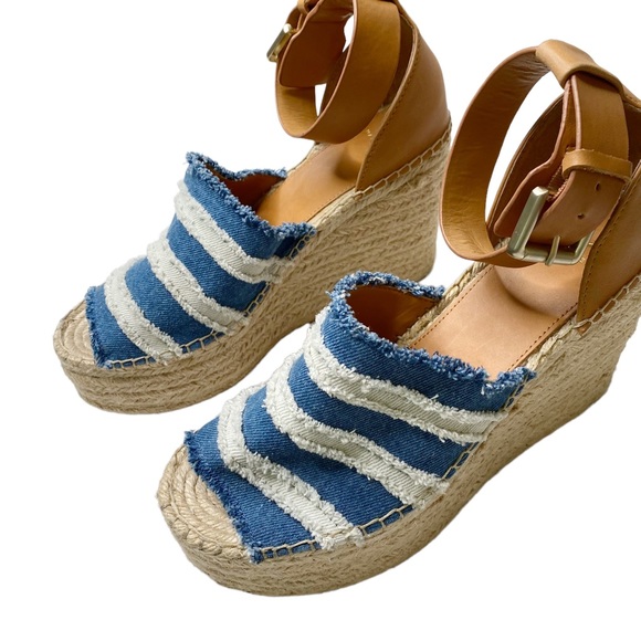 Marc Fisher Adria Denim Espadrilles Blue Tan Size 9 M - Picture 5 of 9